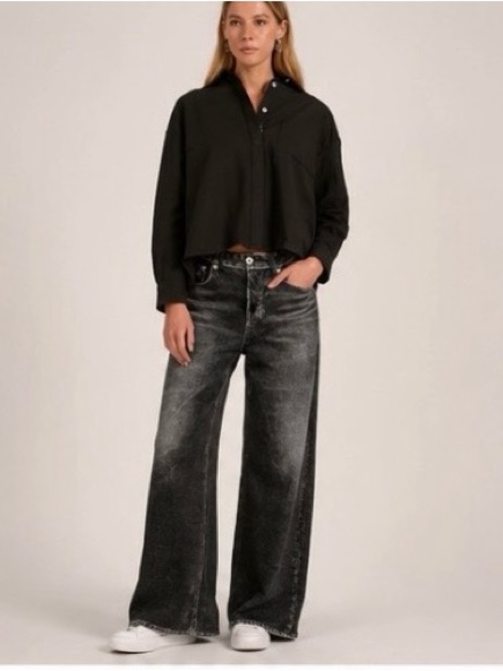 Women's Wide Leg Washed Black Jean sweats